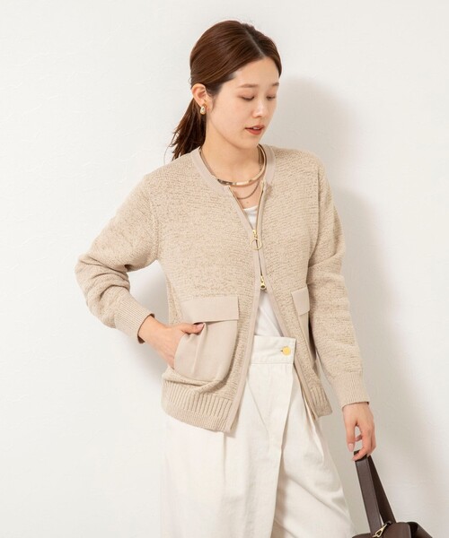 Rie Miller(リエミラー)の「《手洗い可能》テープヤーンZIP UPカーディガン(カーディガン/ボレロ・レディース・ブラック/ホワイト/ベージュ・38)」の14枚目の写真