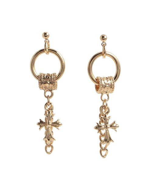 EVRIS(エヴリス)の「CHAIN CROSS MOTIF ピアス(ピアス(両耳用)・レディース・シルバー/ゴールド・FREE)」の2枚目の写真