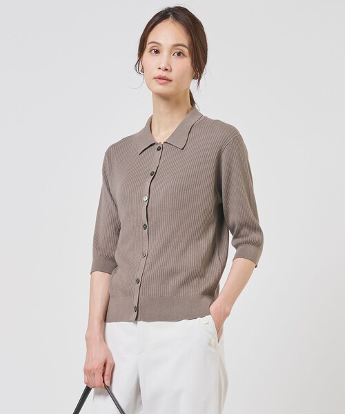 J.PRESS Ladies(J.プレス レディス)の「LINEN COTTON ポロ ニット(ニット/セーター・レディース・サックスブルー系/ブラウン系/ネイビー系/レッド系・SMALL)」の1枚目の写真