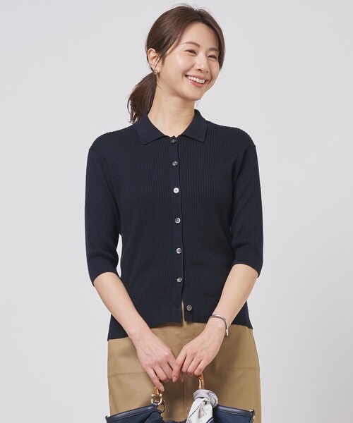 J.PRESS Ladies(J.プレス レディス)の「LINEN COTTON ポロ ニット(ニット/セーター・レディース・サックスブルー系/ブラウン系/ネイビー系/レッド系・SMALL)」の2枚目の写真