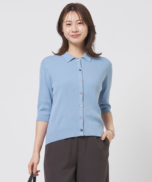 J.PRESS Ladies(J.プレス レディス)の「LINEN COTTON ポロ ニット(ニット/セーター・レディース・サックスブルー系/ブラウン系/ネイビー系/レッド系・SMALL)」の3枚目の写真