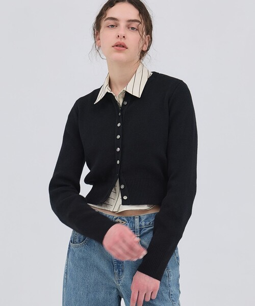 PUBLIC TOKYO（パブリックトウキョウ）の「【2026春新作】コットンシルククルーカーデ（カーディガン/ボレロ・レディース・グレー/ピンク/ホワイト/ブラック・FREE）」の2枚目の写真