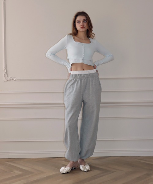 mieya mieya(ミーヤミーヤ)の「【mieya mieya】BUTTER PATCH SWEAT PT/バターパッチスウェットパンツ(スウェットパンツ・レディース・グレー/クリーム・FREE)」の6枚目の写真