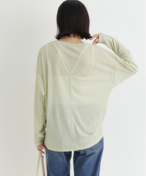 Right-on(ライトオン)の「HONEYSUCKLE ROSE(ハニーサックルローズ)シアーラウンドヘム長袖Tシャツ(Tシャツ/カットソー・レディース・オフホワイト/ダークグレー/イエロー/ピンク・L/M)」の16枚目の写真