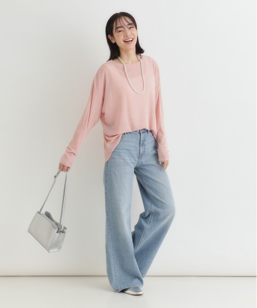 Right-on(ライトオン)の「HONEYSUCKLE ROSE(ハニーサックルローズ)シアーラウンドヘム長袖Tシャツ(Tシャツ/カットソー・レディース・オフホワイト/ダークグレー/イエロー/ピンク・L/M)」の19枚目の写真