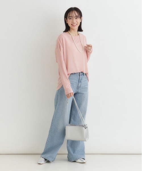 Right-on(ライトオン)の「HONEYSUCKLE ROSE(ハニーサックルローズ)シアーラウンドヘム長袖Tシャツ(Tシャツ/カットソー・レディース・オフホワイト/ダークグレー/イエロー/ピンク・L/M)」の20枚目の写真