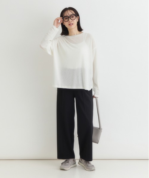 Right-on(ライトオン)の「HONEYSUCKLE ROSE(ハニーサックルローズ)シアーラウンドヘム長袖Tシャツ(Tシャツ/カットソー・レディース・オフホワイト/ダークグレー/イエロー/ピンク・L/M)」の10枚目の写真