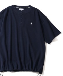 KANGOL（カンゴール）の「【KANGOL カンゴール】別注 ワッフル ロゴ刺繍 ヘンリーネック Tシャツ（Tシャツ/カットソー）」