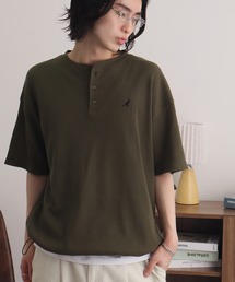 【KANGOL/カンゴール】別注 ワッフル ロゴ刺繍 ヘンリーネック Tシャツ