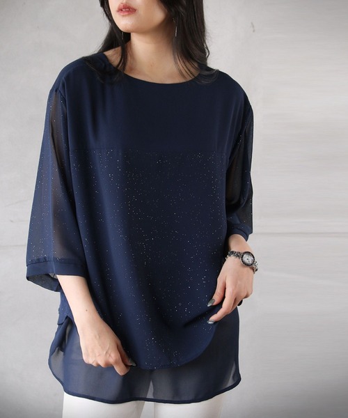 OTONA(オトナ)の「レイヤード風大人のラメシアートップス(Tシャツ/カットソー・レディース・ネイビー・FREE)」の9枚目の写真