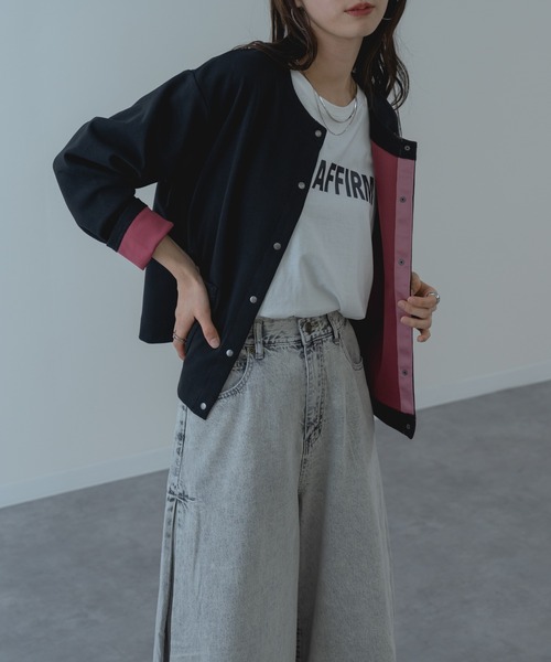 refinedworks(リファインドワークス)の「【refinedworks】配色 が可愛い ダブルフェイス カーディガン(カーディガン/ボレロ・レディース・ブラック/グレー・FREE)」の2枚目の写真