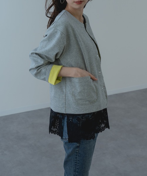 refinedworks(リファインドワークス)の「【refinedworks】配色 が可愛い ダブルフェイス カーディガン(カーディガン/ボレロ・レディース・ブラック/グレー・FREE)」の5枚目の写真