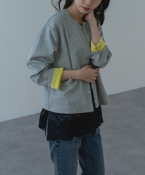 refinedworks(リファインドワークス)の「【refinedworks】配色 が可愛い ダブルフェイス カーディガン(カーディガン/ボレロ・レディース・ブラック/グレー・FREE)」の7枚目の写真