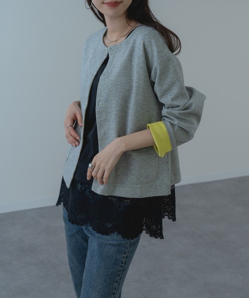 refinedworks(リファインドワークス)の「【refinedworks】配色 が可愛い ダブルフェイス カーディガン(カーディガン/ボレロ・レディース・ブラック/グレー・FREE)」の3枚目の写真