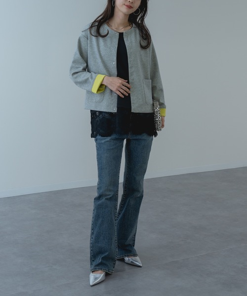 refinedworks(リファインドワークス)の「【refinedworks】配色 が可愛い ダブルフェイス カーディガン(カーディガン/ボレロ・レディース・ブラック/グレー・FREE)」の10枚目の写真