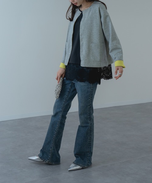 refinedworks(リファインドワークス)の「【refinedworks】配色 が可愛い ダブルフェイス カーディガン(カーディガン/ボレロ・レディース・ブラック/グレー・FREE)」の12枚目の写真