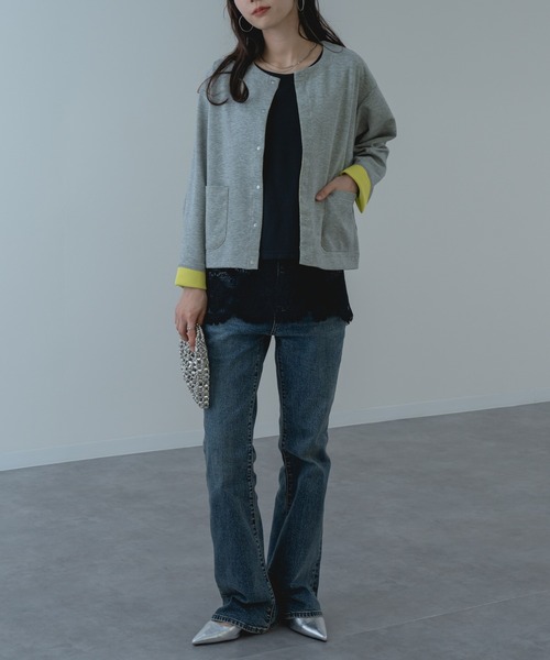 refinedworks(リファインドワークス)の「【refinedworks】配色 が可愛い ダブルフェイス カーディガン(カーディガン/ボレロ・レディース・ブラック/グレー・FREE)」の14枚目の写真