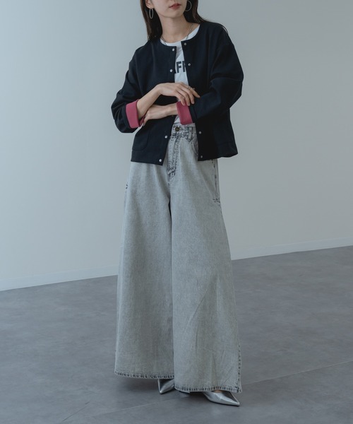 refinedworks(リファインドワークス)の「【refinedworks】配色 が可愛い ダブルフェイス カーディガン(カーディガン/ボレロ・レディース・ブラック/グレー・FREE)」の16枚目の写真