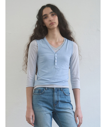 Layered V-Neck Tee Sky Blue