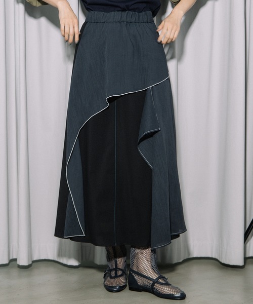 MARECHAL TERRE(マルシャルテル)の「コンビネーションデザインスカート(スカート・レディース・ネイビー/セージグリーン/ライトベージュ/ブラック・MEDIUM)」の1枚目の写真