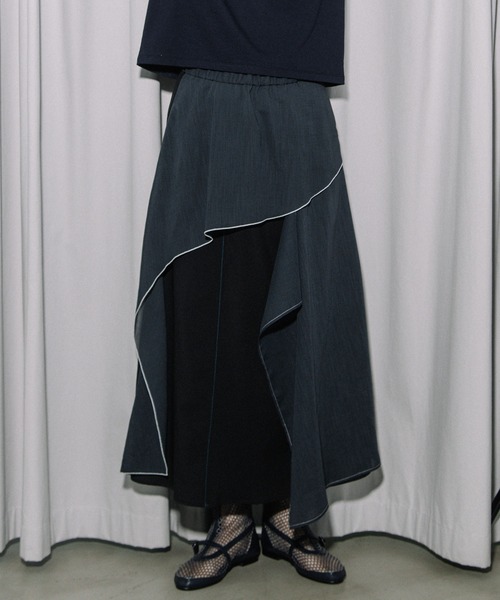 MARECHAL TERRE(マルシャルテル)の「コンビネーションデザインスカート(スカート・レディース・ネイビー/セージグリーン/ライトベージュ/ブラック・MEDIUM)」の6枚目の写真