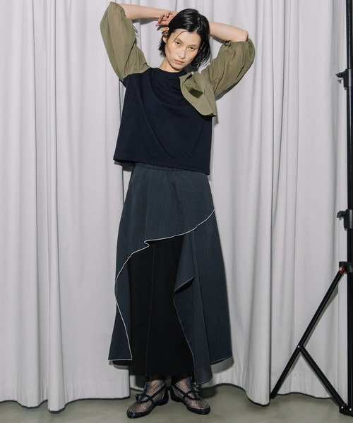 MARECHAL TERRE(マルシャルテル)の「コンビネーションデザインスカート(スカート・レディース・ネイビー/セージグリーン/ライトベージュ/ブラック・MEDIUM)」の11枚目の写真