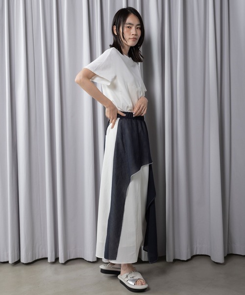 MARECHAL TERRE(マルシャルテル)の「コンビネーションデザインスカート(スカート・レディース・ネイビー/セージグリーン/ライトベージュ/ブラック・MEDIUM)」の5枚目の写真