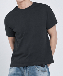 クロップ無地オーバーサイズ半袖Tシャツ[ダークグレー]