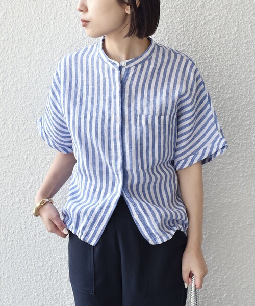 SHIPS Colors(シップス カラーズ)の「SHIPS Colors:〈洗濯機可能〉ユーロリネン (EURO Linen) ドロスト シャツ2◇(シャツ/ブラウス・レディース・ライトブルー/イエロー/ブラック/ブルー/オフホワイト・ONE SIZE)」の4枚目の写真