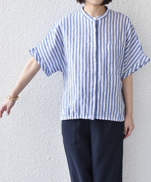 SHIPS Colors(シップス カラーズ)の「SHIPS Colors:〈洗濯機可能〉ユーロリネン (EURO Linen) ドロスト シャツ2◇(シャツ/ブラウス・レディース・ライトブルー/イエロー/ブラック/ブルー/オフホワイト・ONE SIZE)」の18枚目の写真