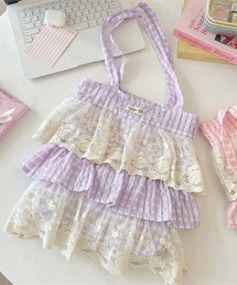 チェック×レース3段ティアードフリルトート