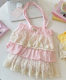 チェック×レース3段ティアードフリルトート