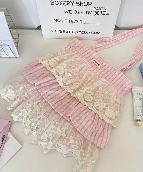 aimoha（アイモハ）の「チェック×レース3段ティアードフリルトート（トートバッグ・レディース・ピンク/グリーン/パープル/イエロー・FREE）」の8枚目の写真
