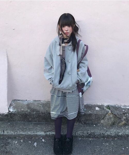 EXPIRED GIRL(エクスパイアードガール)の「Open Edge Midi Skirt Stripe(スカート・レディース・その他・FREE)」の2枚目の写真