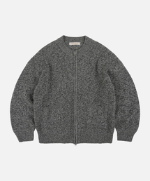 TWEED WOOL ZIP UP CARDIGAN _ CHARCOAL