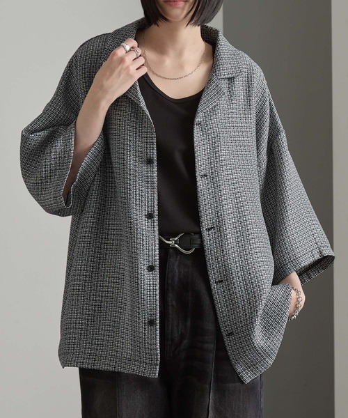 cussil(クシル)の「【cussil/クシル】サマーライクツイードルーズオープンカラー半袖シャツ(シャツ/ブラウス・メンズ・ブルー/ホワイト/ブラック・M/S/L)」の1枚目の写真
