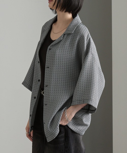 cussil(クシル)の「【cussil/クシル】サマーライクツイードルーズオープンカラー半袖シャツ(シャツ/ブラウス・メンズ・ブルー/ホワイト/ブラック・M/S/L)」の8枚目の写真
