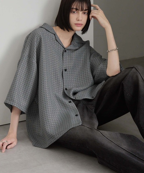 cussil(クシル)の「【cussil/クシル】サマーライクツイードルーズオープンカラー半袖シャツ(シャツ/ブラウス・メンズ・ブルー/ホワイト/ブラック・M/S/L)」の9枚目の写真