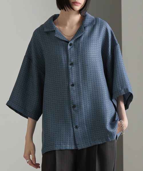 cussil(クシル)の「【cussil/クシル】サマーライクツイードルーズオープンカラー半袖シャツ(シャツ/ブラウス・メンズ・ブルー/ホワイト/ブラック・M/S/L)」の20枚目の写真
