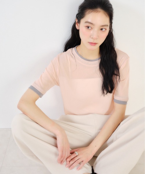 Shelly island(シェリーアイランド)の「パワーメッシュシアーバイカラーTシャツ(Tシャツ/カットソー・レディース・ピンク/グレー/ブラック/ホワイト・FREE)」の4枚目の写真
