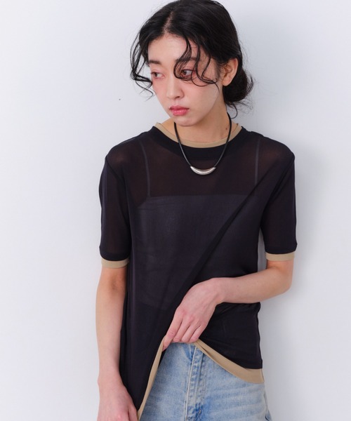 Shelly island(シェリーアイランド)の「パワーメッシュシアーバイカラーTシャツ(Tシャツ/カットソー・レディース・ピンク/グレー/ブラック/ホワイト・FREE)」の20枚目の写真
