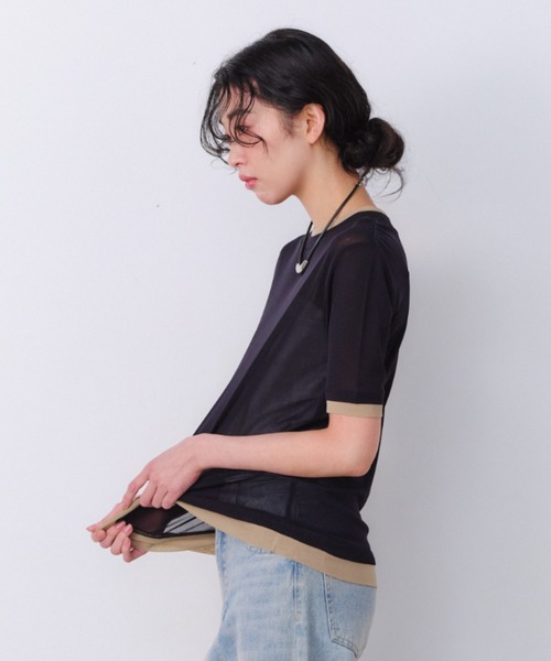 Shelly island(シェリーアイランド)の「パワーメッシュシアーバイカラーTシャツ(Tシャツ/カットソー・レディース・ピンク/グレー/ブラック/ホワイト・FREE)」の21枚目の写真