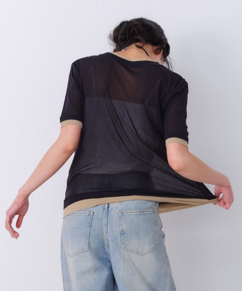 Shelly island(シェリーアイランド)の「パワーメッシュシアーバイカラーTシャツ(Tシャツ/カットソー・レディース・ピンク/グレー/ブラック/ホワイト・FREE)」の22枚目の写真