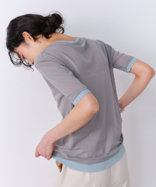 Shelly island(シェリーアイランド)の「パワーメッシュシアーバイカラーTシャツ(Tシャツ/カットソー・レディース・ピンク/グレー/ブラック/ホワイト・FREE)」の7枚目の写真