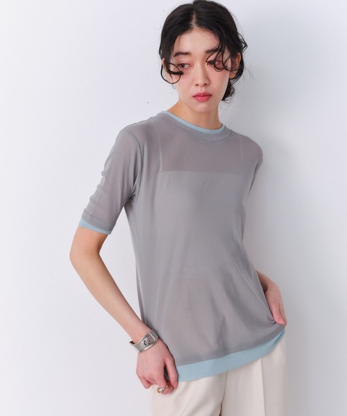 Shelly island(シェリーアイランド)の「パワーメッシュシアーバイカラーTシャツ(Tシャツ/カットソー・レディース・ピンク/グレー/ブラック/ホワイト・FREE)」の9枚目の写真