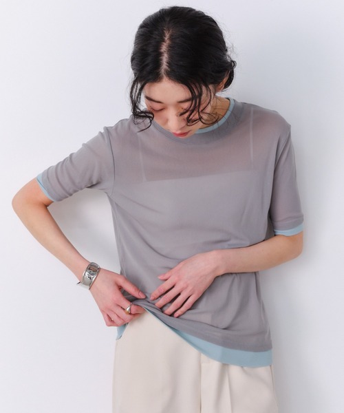 Shelly island(シェリーアイランド)の「パワーメッシュシアーバイカラーTシャツ(Tシャツ/カットソー・レディース・ピンク/グレー/ブラック/ホワイト・FREE)」の11枚目の写真
