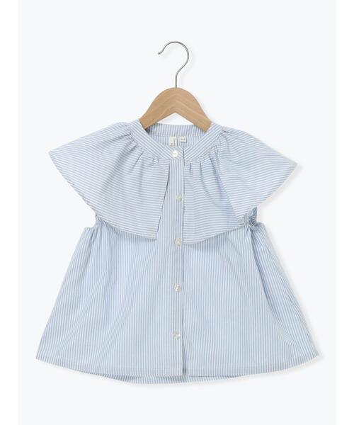 Samansa Mos2 Lagom（サマンサモスモスラーゴム）の「☆ストライプ柄ビッグカラーブラウス(セットアップ可)（シャツ/ブラウス・キッズ・レッド/ブルー・100/110/120/95/130）」の2枚目の写真