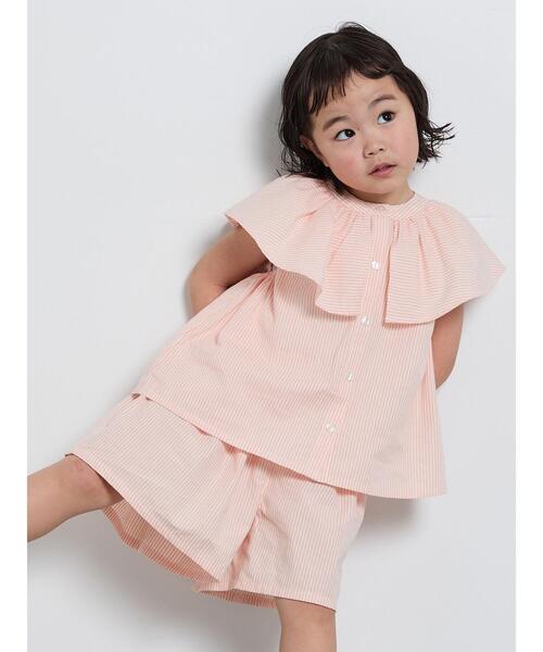 Samansa Mos2 Lagom（サマンサモスモスラーゴム）の「☆ストライプ柄ビッグカラーブラウス(セットアップ可)（シャツ/ブラウス・キッズ・レッド/ブルー・100/110/120/95/130）」の3枚目の写真