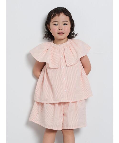 Samansa Mos2 Lagom（サマンサモスモスラーゴム）の「☆ストライプ柄ビッグカラーブラウス(セットアップ可)（シャツ/ブラウス・キッズ・レッド/ブルー・100/110/120/95/130）」の4枚目の写真