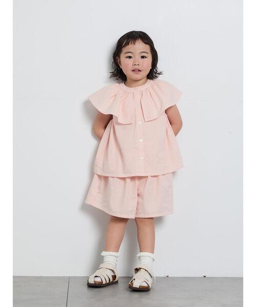 Samansa Mos2 Lagom（サマンサモスモスラーゴム）の「☆ストライプ柄ビッグカラーブラウス(セットアップ可)（シャツ/ブラウス・キッズ・レッド/ブルー・100/110/120/95/130）」の6枚目の写真